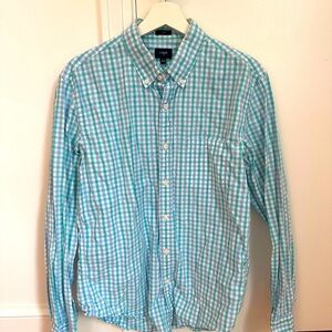 J. Crew Men's Aqua and White Plaid Shirt